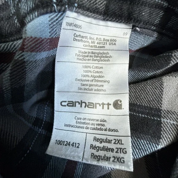 Carhartt Plaided Men's Long Sleeve Shirt 2XL Double Chest Pocket - Picture 6 of 7